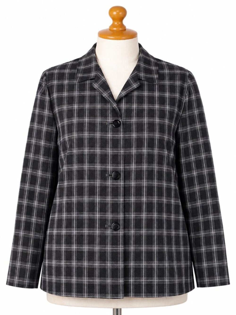 Due Per Due Petite 100% Silk Black Plaid 3-Button 12P VTG Women's Blazer EUC